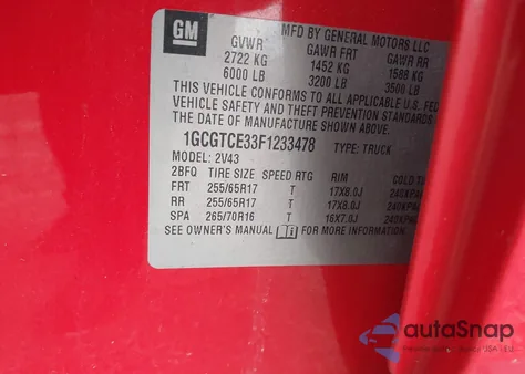 2015 Chevrolet Colorado Z71 from USA, damaged, VIN 1GCGTCE33F1233478